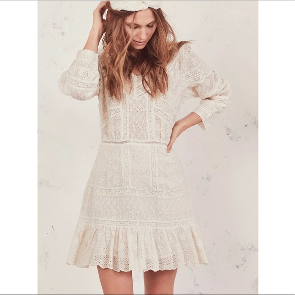 LOVESHACKFANCY Cheri Cream Eyelet Lace Dress - Picture 6 of 8